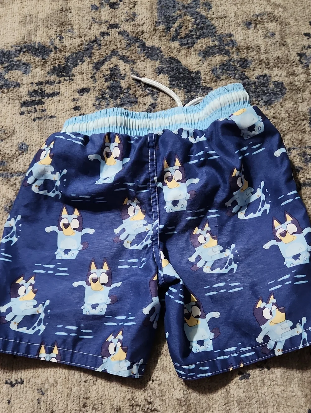 💘 Bluey Boys Navy Blue Swim Trunks with Cartoon Blue Dog Print